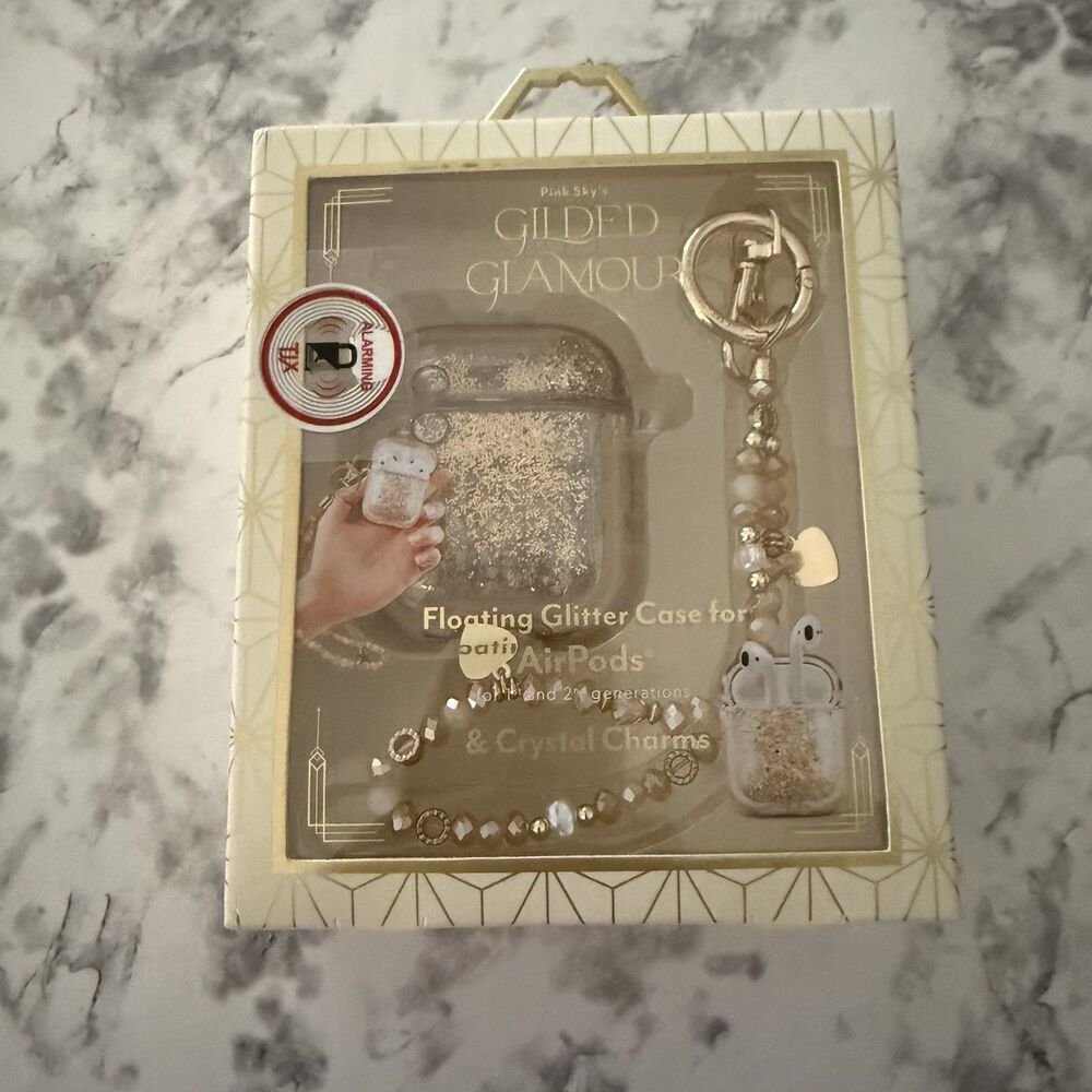 AirPods Floating Glitter Case & Crystal Charms For Generations 1 & 2 Pink Sky